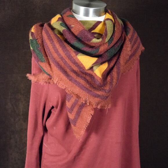 Chevron Striped Square 48"x48" Scarf Multi-Color Frayed Edges Promod Wrap Shawl - Picture 5 of 9